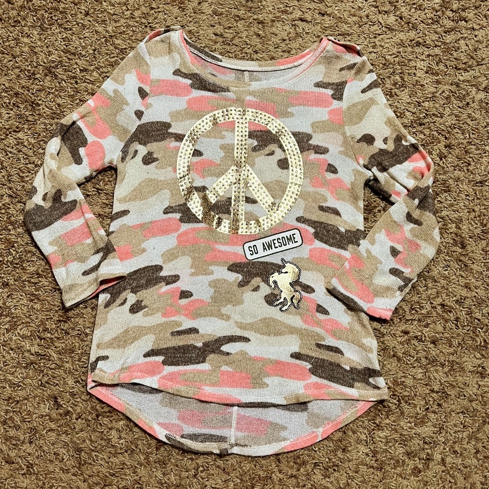 [Justice] Camo Print Long Sleeves Girl Lightweight Popover Sweater